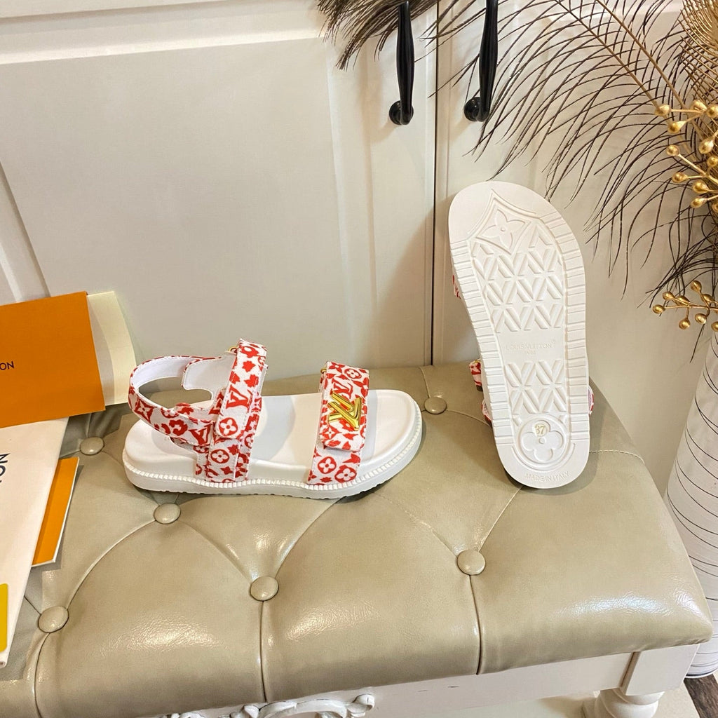 LV 26S SANDALS IN WHITE AND ORANGE CANVAS