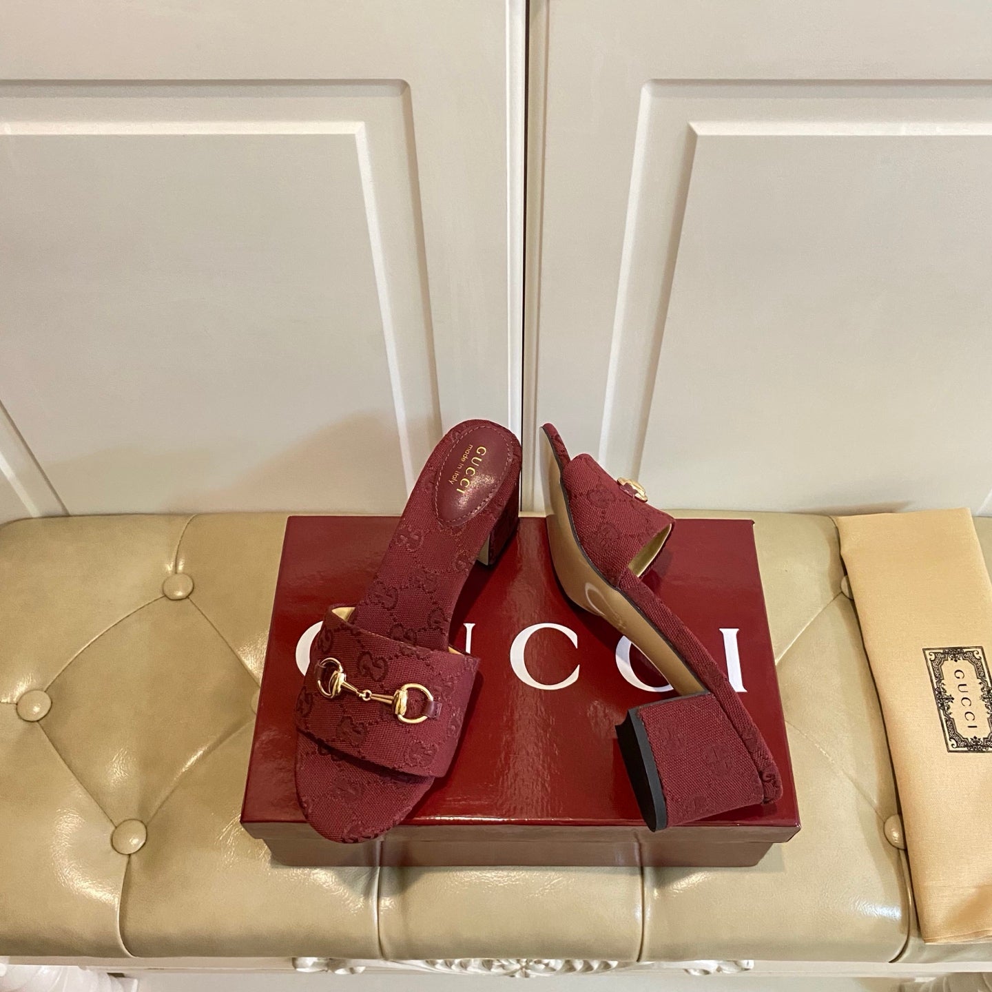 GUCCI 26S HIGH-HEELED SANDALS 65 MM IN RED CANVAS