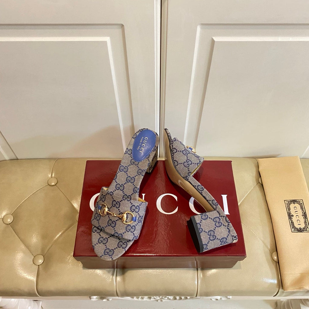 GUCCI 26S HIGH-HEELED SANDALS 65 MM IN GREY CANVAS