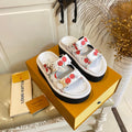 LV 26S WEDGE SLIDES 45 MM IN WHITE MONOGRAM COATED CANVAS WITH CHERRY PRINT