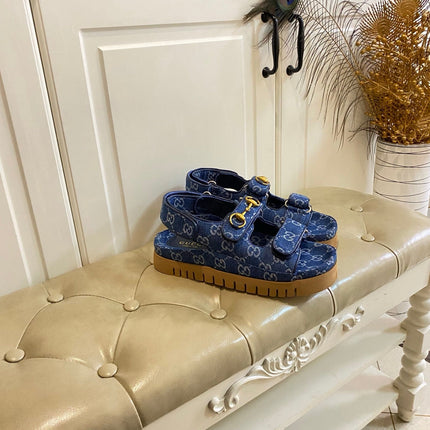 GUCCI 26S SANDALS IN BLUE JACQUARD FABRIC STYLE 1