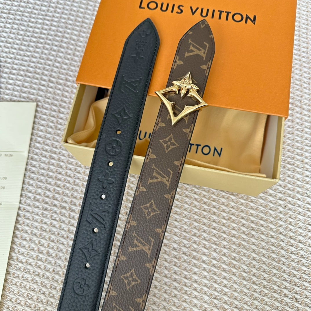 LV FLOWERGRAM 30MM REVERSIBLE BELT IN BLACK EMBOSSED CALFSKIN GOLD HARDWARE