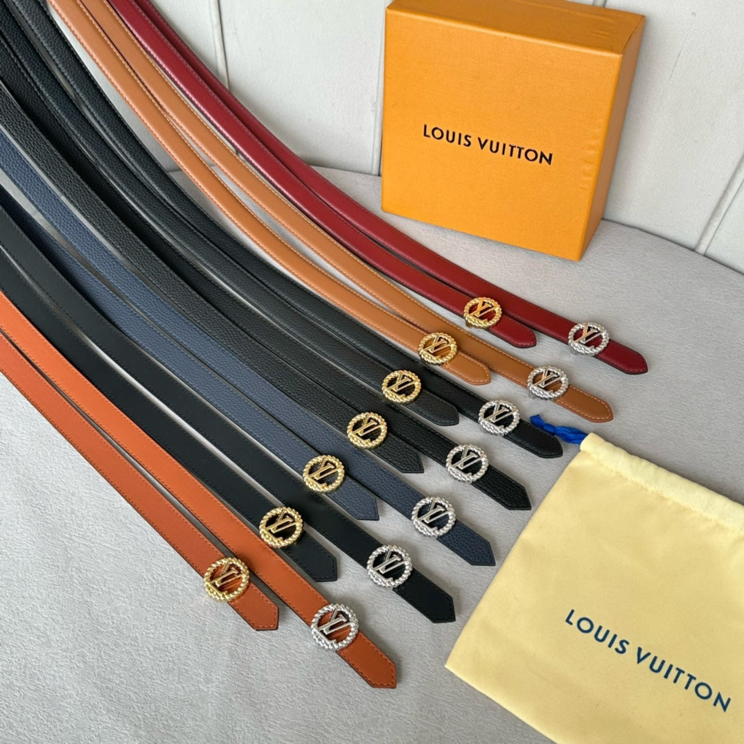 LV Circle Nautical 20mm Reversible Belt Gold Buckle Tan Light Brown Lambskin