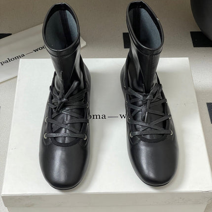 ALO 25S PALOMA WOOL FLAT ANKLE BOOTS IN BLACK LAMBSKIN