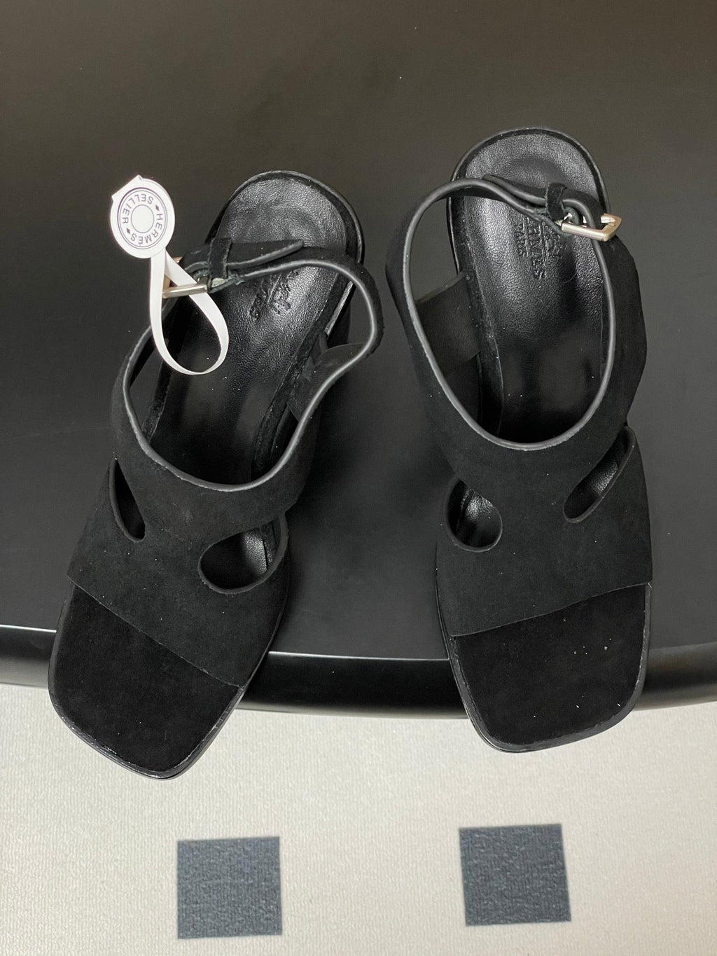 HM 25S KALYA WEDGE SANDAL 100 MM IN BLACK SUEDE