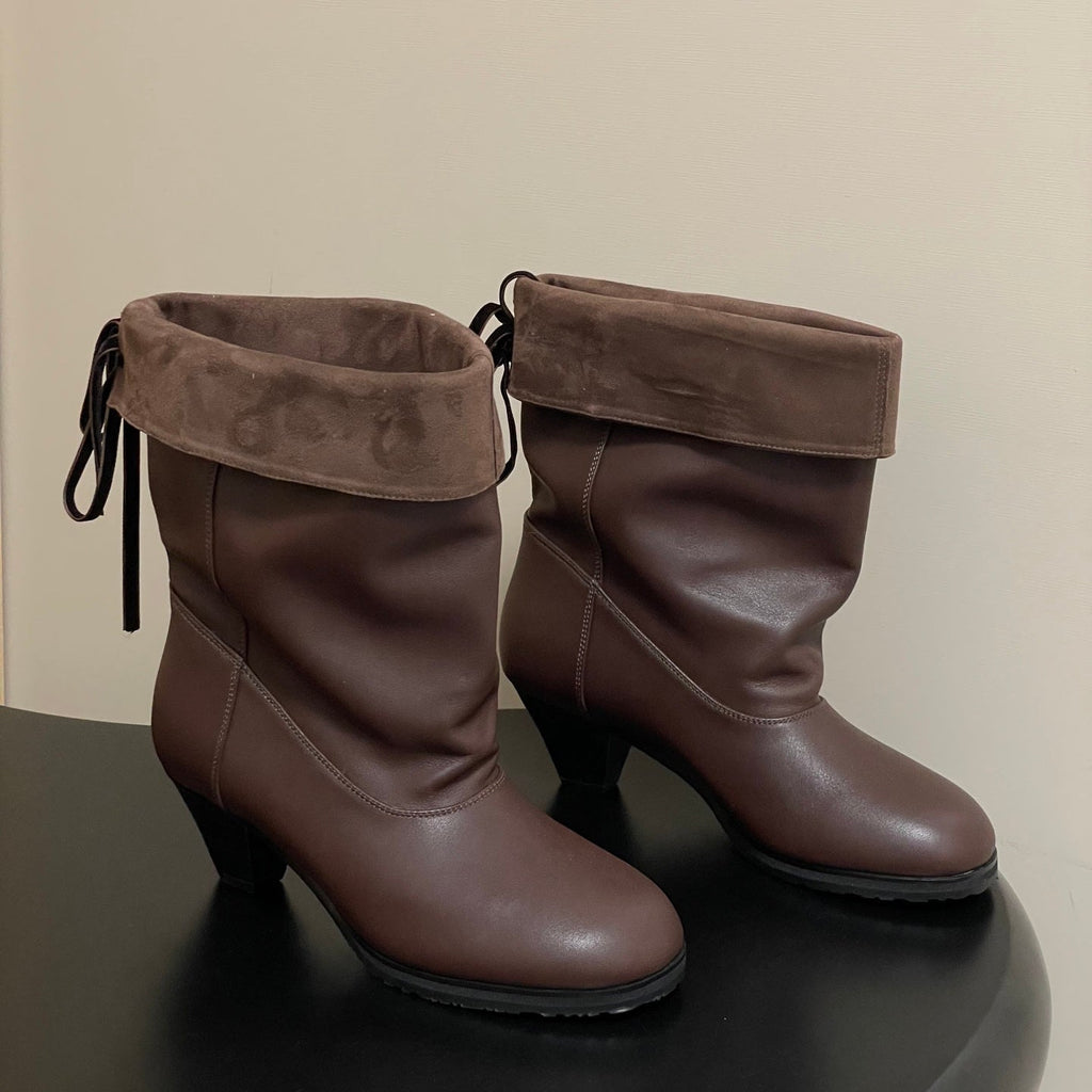 ALO 25S FOLD-OVER ANKLE BOOTS 50 MM IN DARK BROWN LAMBSKIN