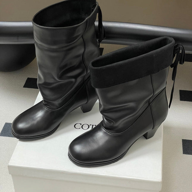 ALO 25S FOLD-OVER ANKLE BOOTS 50 MM IN BLACK LAMBSKIN
