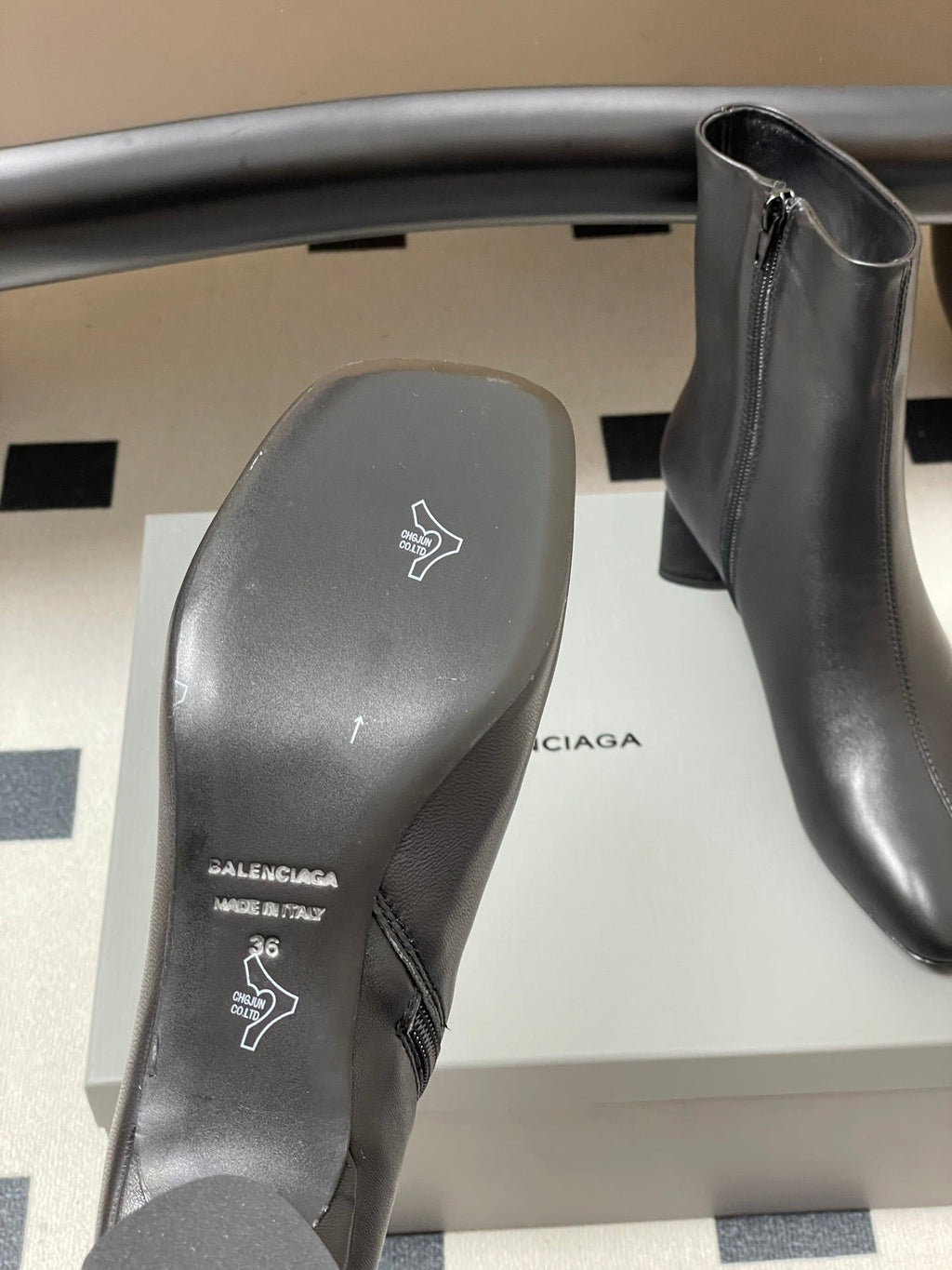 BALENCIAGA 25S ANKLE BOOTS 65 MM IN BLACK COW LEATHER