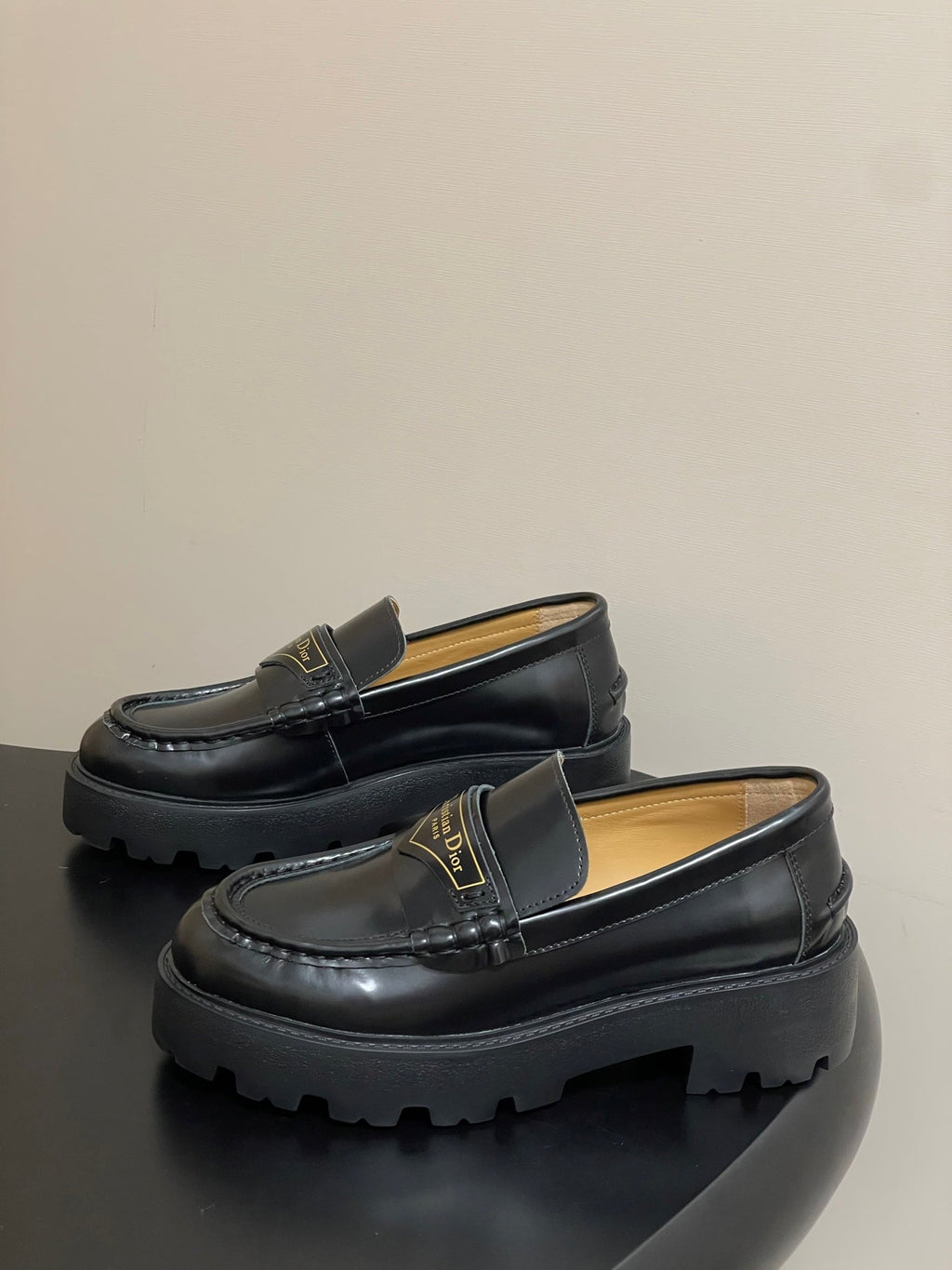 DIOR 25S BOY PLATFORM LOAFERS IN BLACK LAMBSKIN
