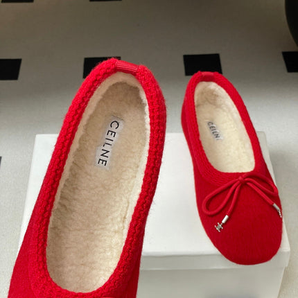 CELINE 26S BALLET FLATS IN RED WOOL WITH BOW STYLE 3