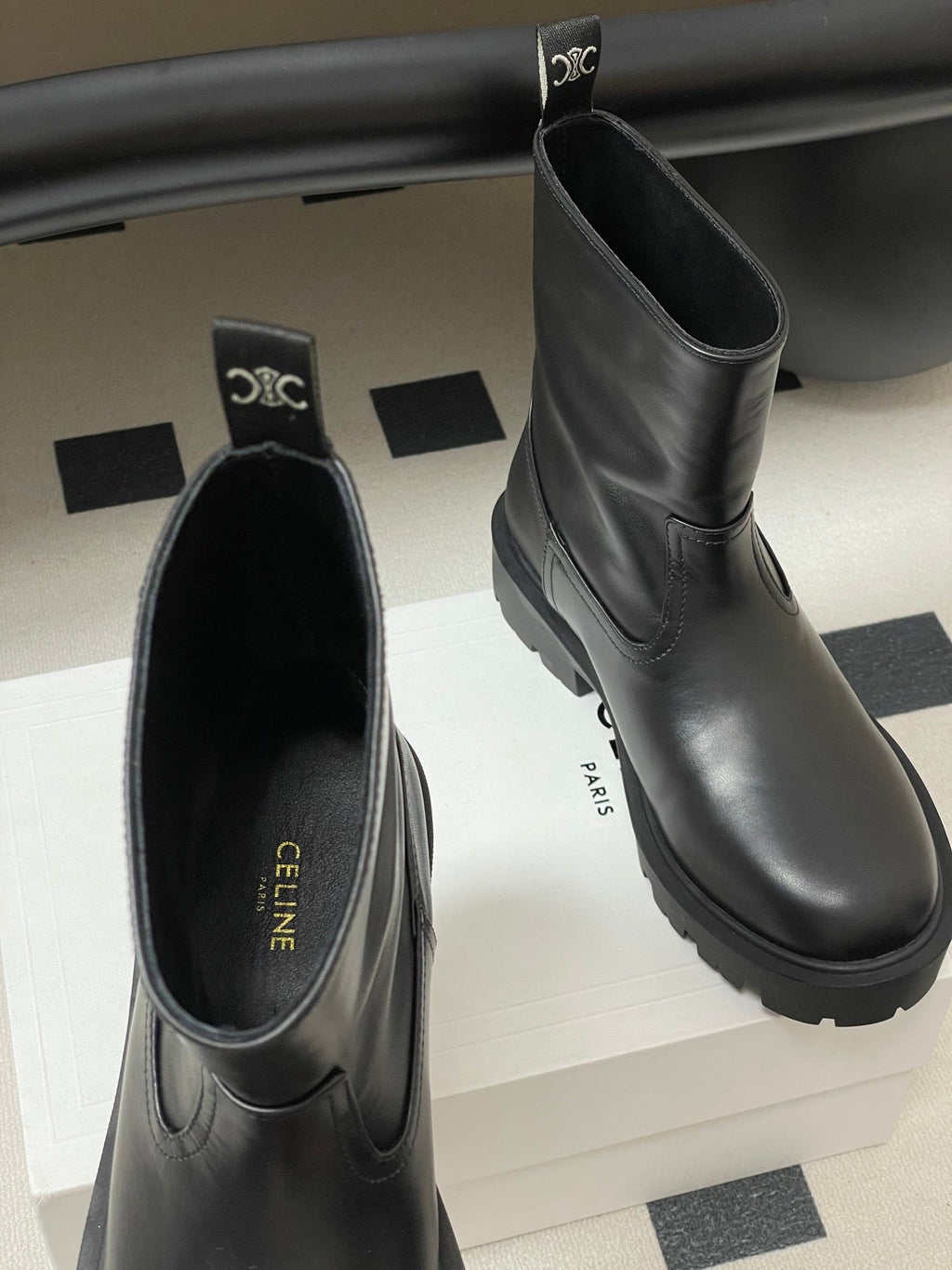 CELINE 26S MARGARET ANKLE BOOTS IN BLACK CALFSKIN