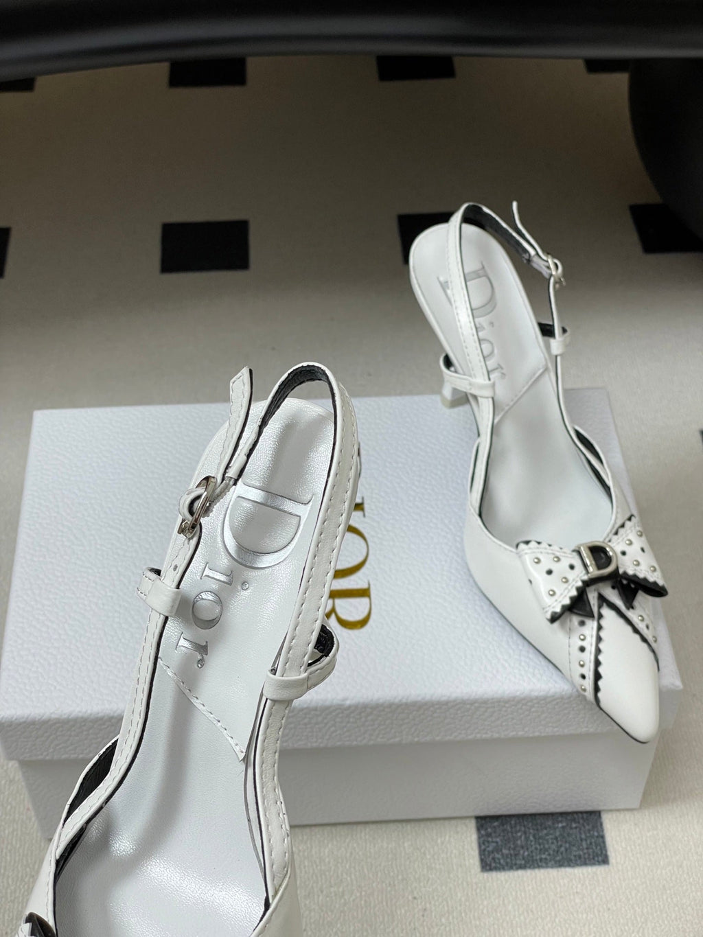 DIOR 26S SLINGBACK HIGH HEELS 100 MM IN WHITE CALFSKIN