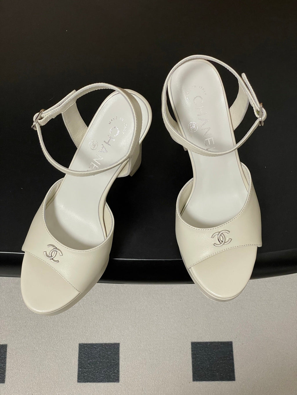 CHANEL 26S HIGH HEEL SANDALS 120 MM IN CREAM WHITE LAMBSKIN