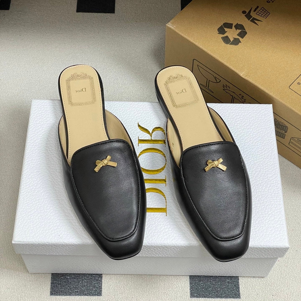DIOR 26S MULES IN BLACK CALFSKIN WITH BOW