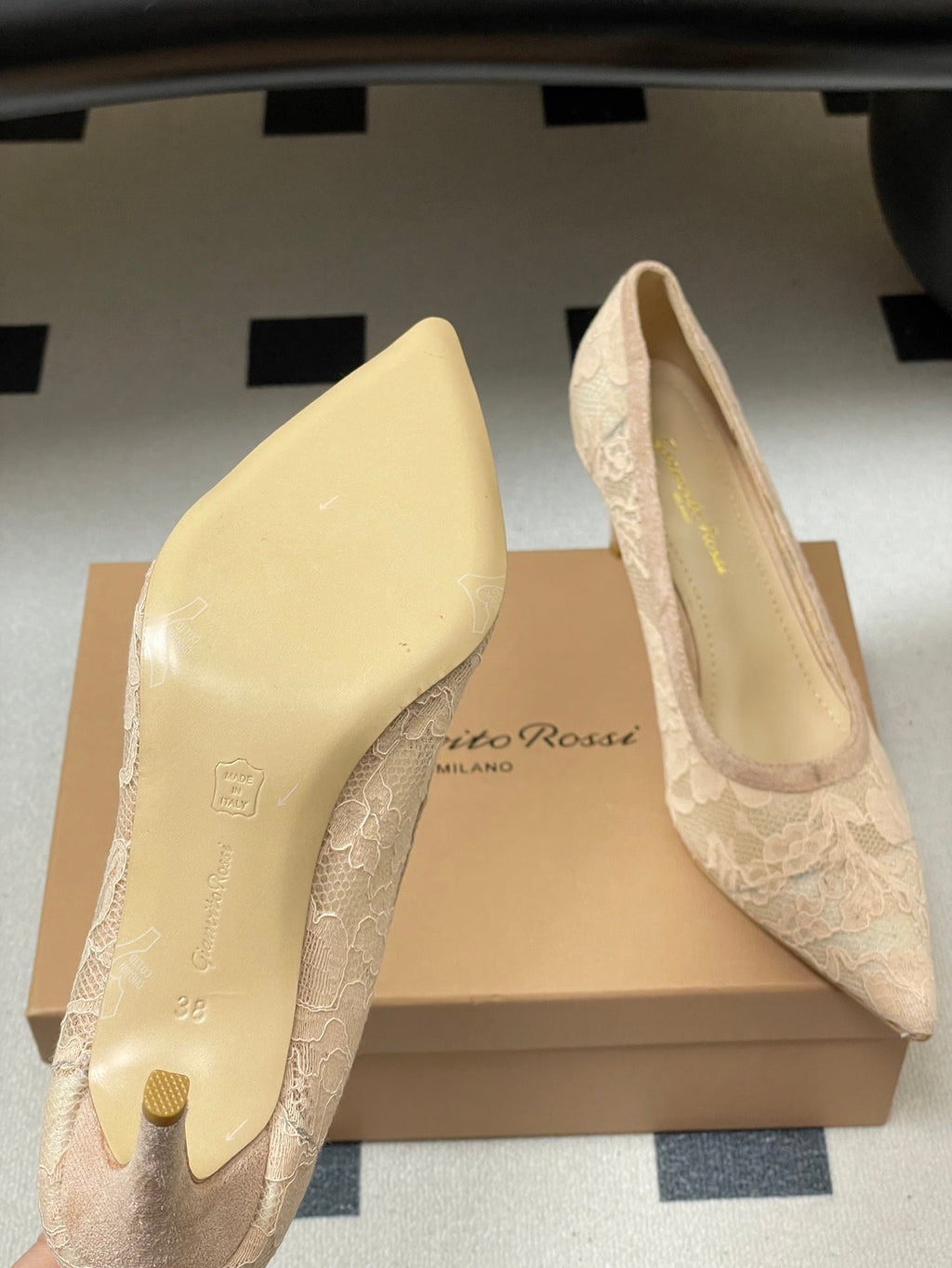 GIANVITO ROSSI 26S HIGH HEELS 85 MM IN NUDE LACE