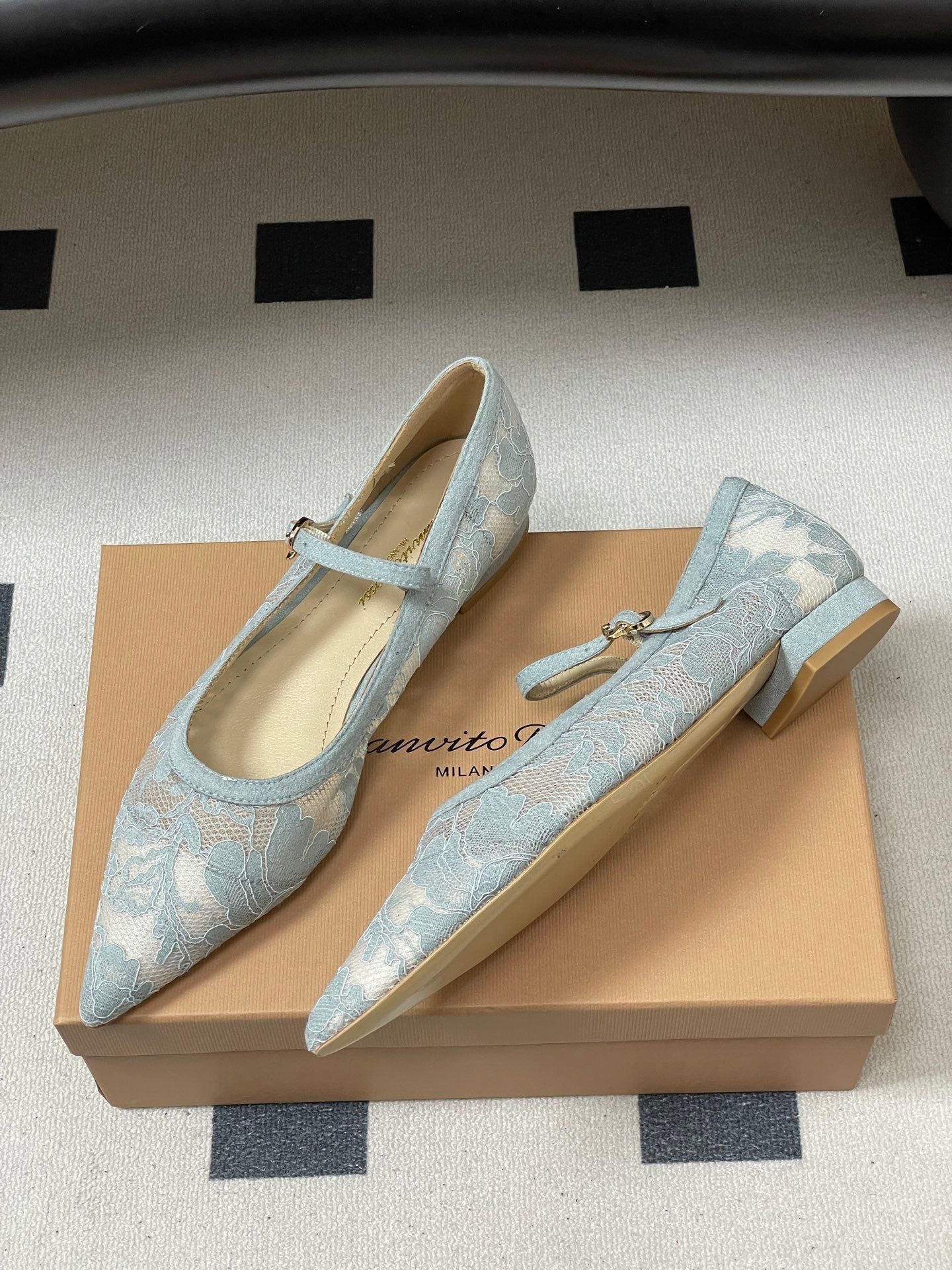 GIANVITO ROSSI 26S MARY JANE IN LIGHT BLUE LACE