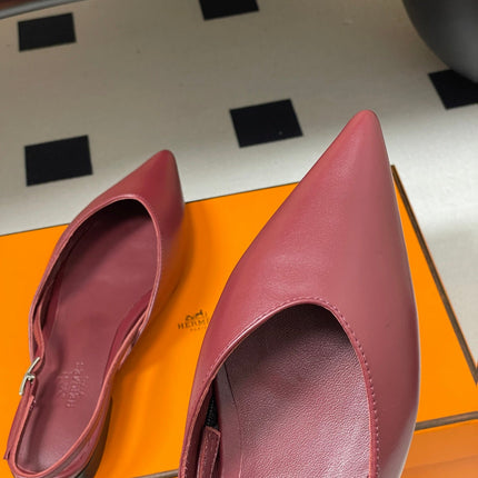 HM 26S NICOLE SLINGBACK IN BURGUNDY RED CALFSKIN SILVER HARDWARE