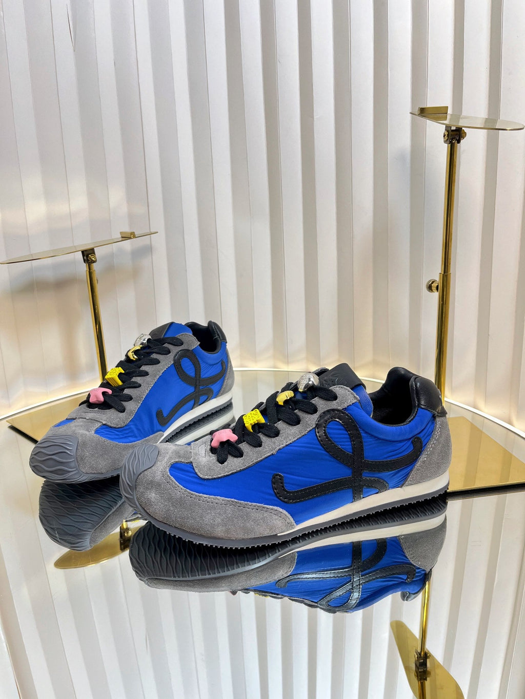 LOEWE 26S RUNNER 2.0 SNEAKERS IN GREY SUEDE AND DARK BLUE FABRIC