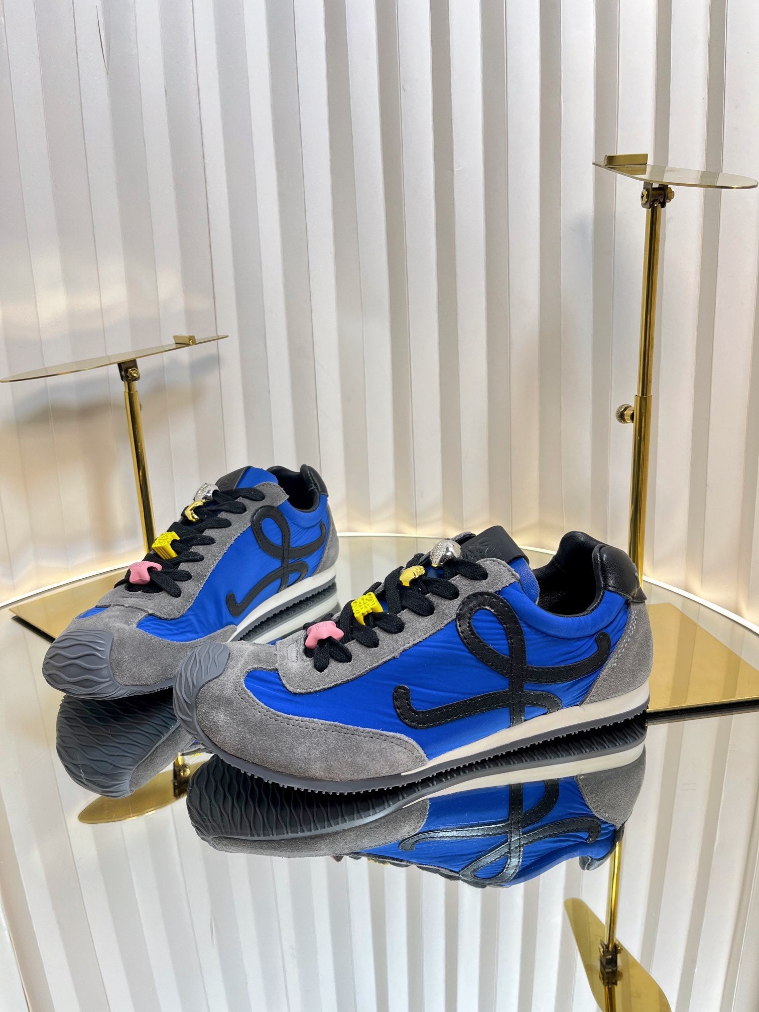 LOEWE 26S RUNNER 2.0 SNEAKERS IN GREY SUEDE AND DARK BLUE FABRIC