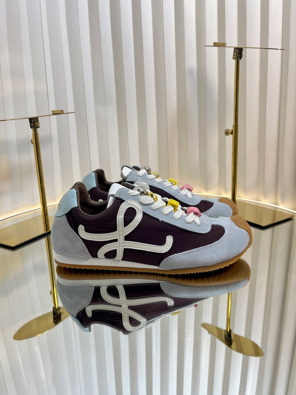 LOEWE 26S RUNNER 2.0 SNEAKERS IN LIGHT BLUE SUEDE AND BROWN FABRIC