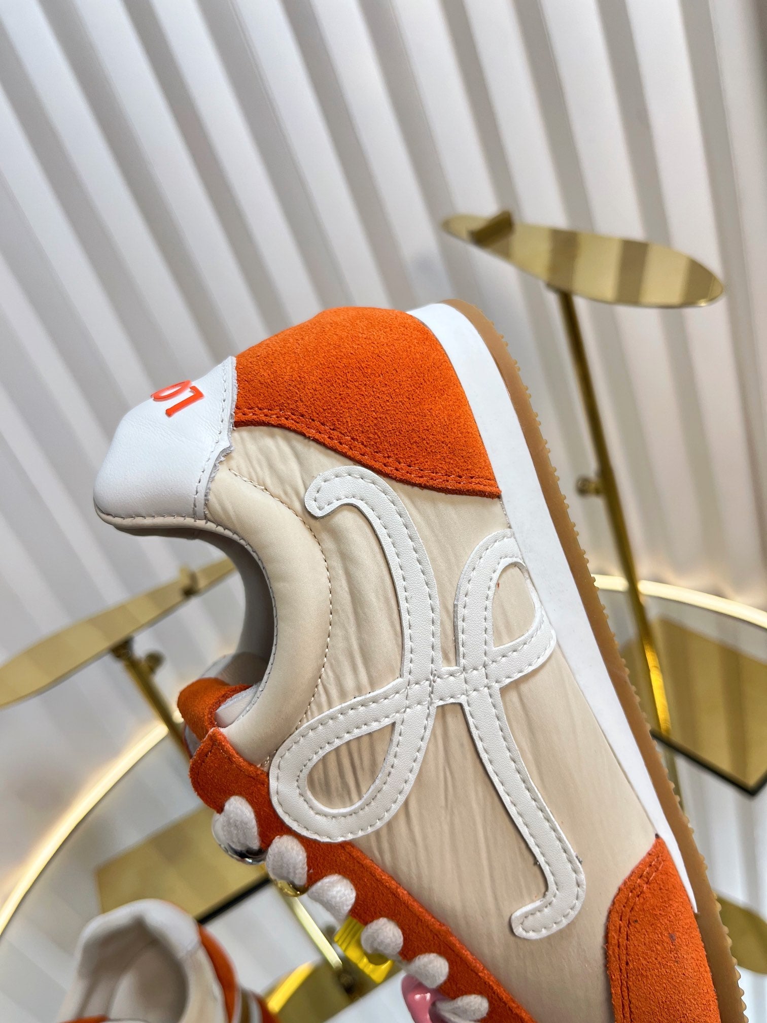 LOEWE 26S RUNNER 2.0 SNEAKERS IN ORANGE SUEDE AND BEIGE FABRIC