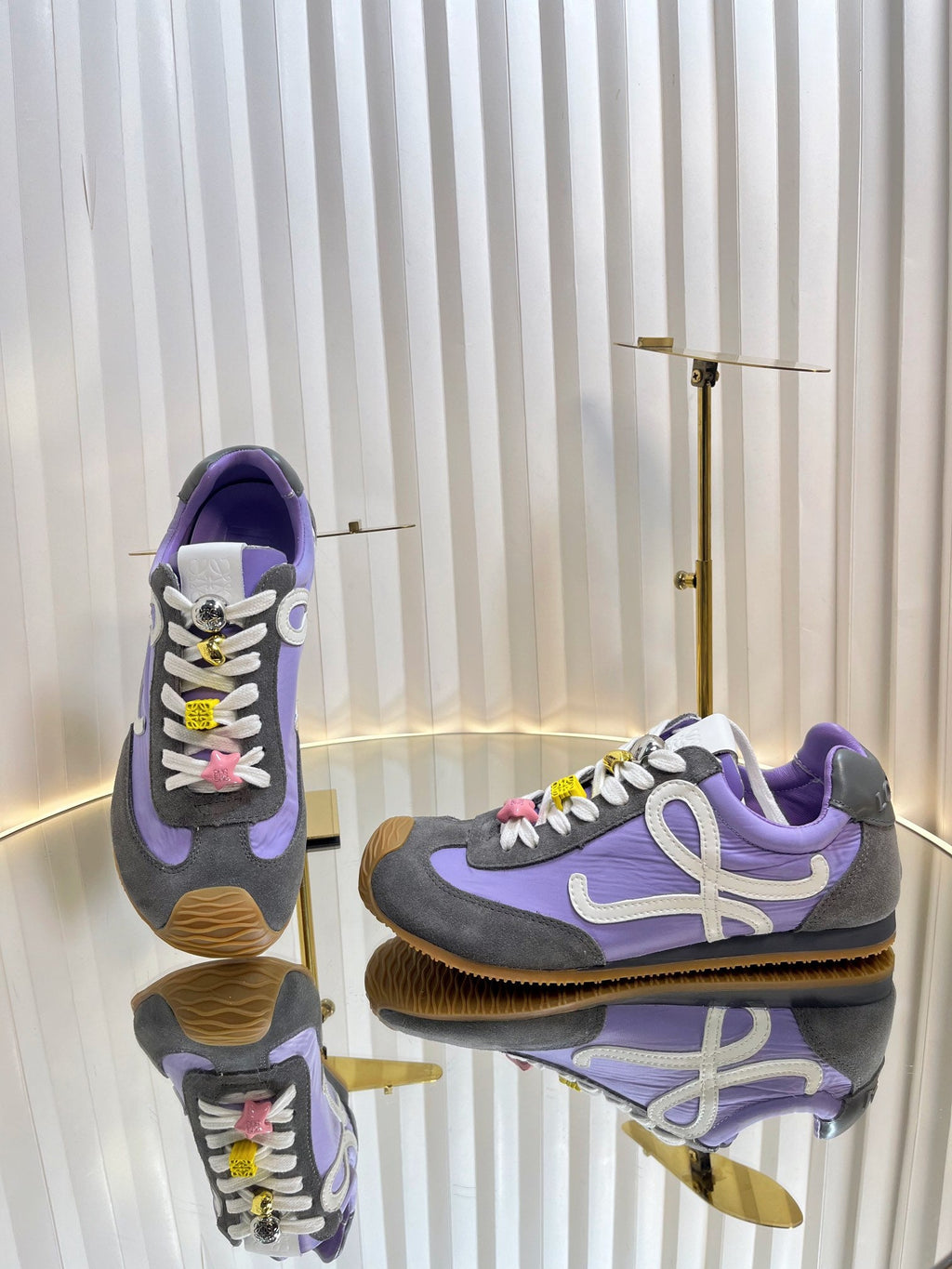 LOEWE 26S RUNNER 2.0 SNEAKERS IN DARK GREY SUEDE AND PURPLE FABRIC