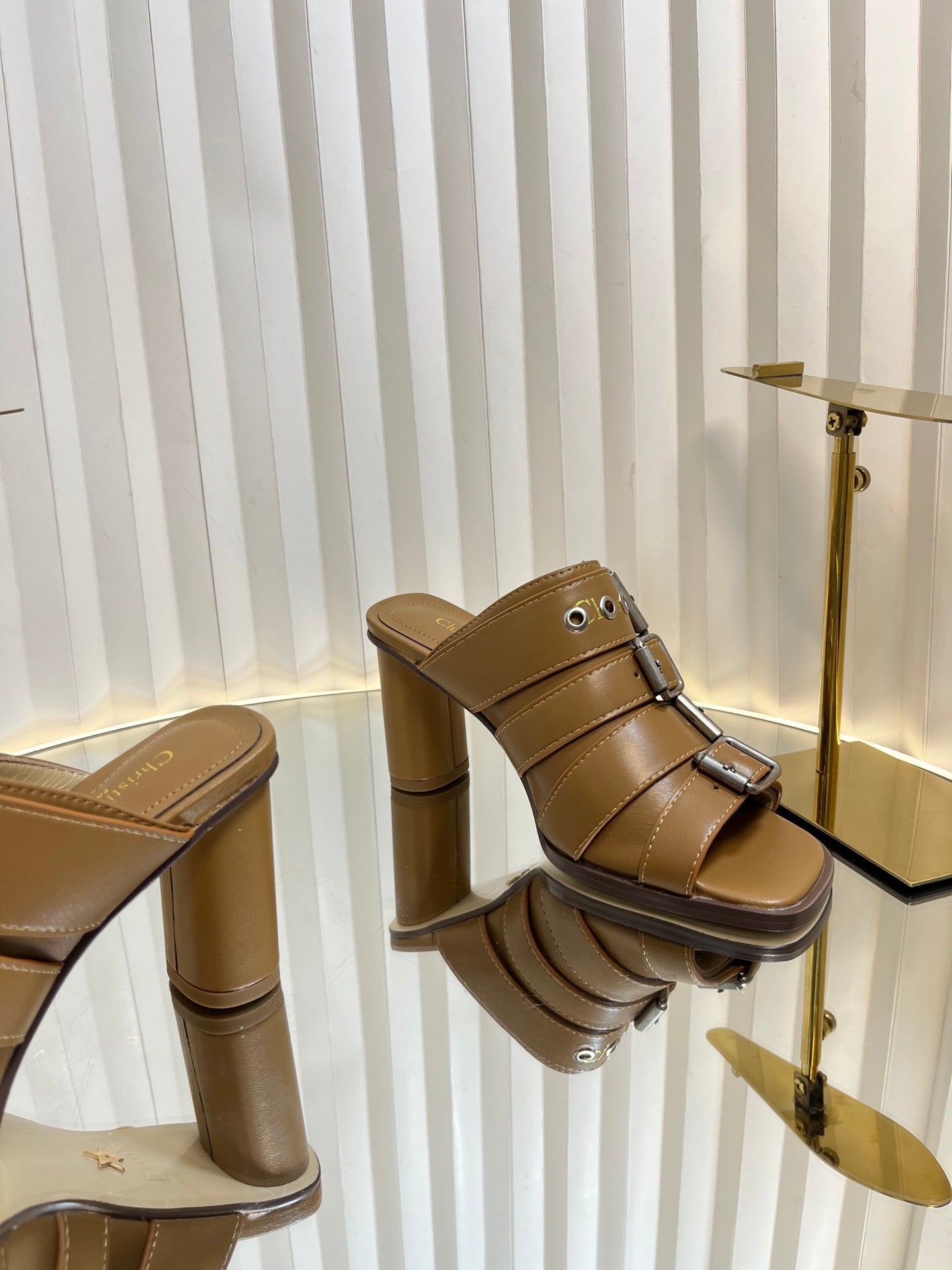PUNK HEEL SLIDES 25S 80MM IN BROWN CALFSKIN