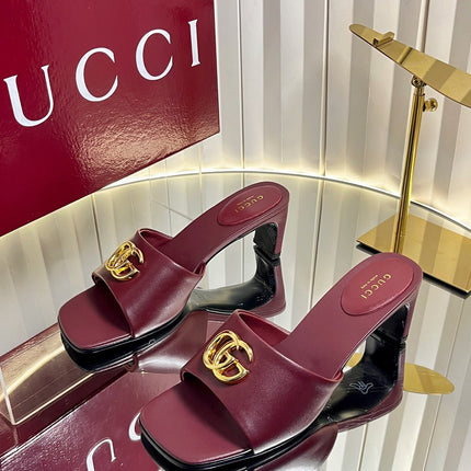 GUCCI 26S HIGH-HEELED SANDALS 45 MM IN DARK RED CALFSKIN