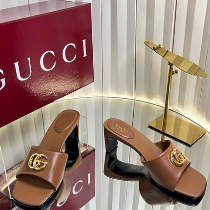 GUCCI 26S HIGH-HEELED SANDALS 45 MM IN BROWN CALFSKIN
