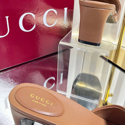 GUCCI 26S HIGH-HEELED SANDALS 45 MM IN BROWN CALFSKIN