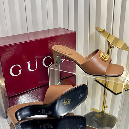 GUCCI 26S HIGH-HEELED SANDALS 45 MM IN BROWN CALFSKIN