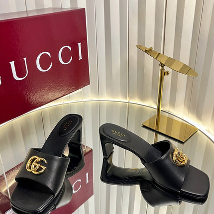 GUCCI 26S HIGH-HEELED SANDALS 45 MM IN BLACK CALFSKIN