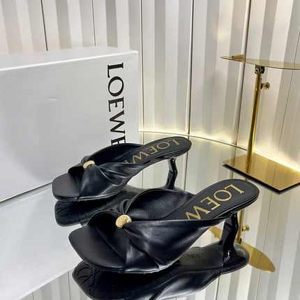 LOEWE 26S HEELED SANDALS 45 MM IN BLACK CALFSKIN
