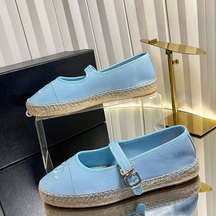 CHANEL 26S ESPADRILLE MARY JANE SHOES IN BLUE LAMBSKIN