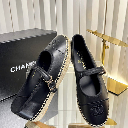 CHANEL 26S ESPADRILLE MARY JANE SHOES IN BLACK LAMBSKIN