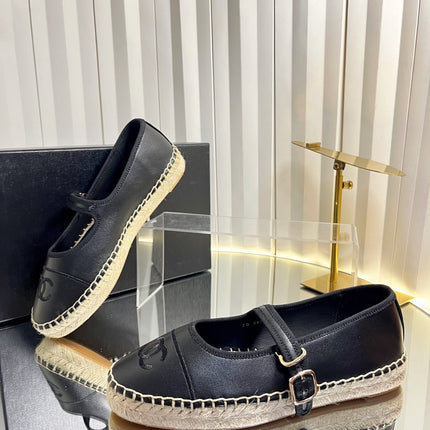 CHANEL 26S ESPADRILLE MARY JANE SHOES IN BLACK LAMBSKIN