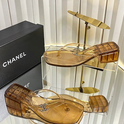 CHANEL 26S TRANSPARENT THONG SANDALS IN BROWN PVC
