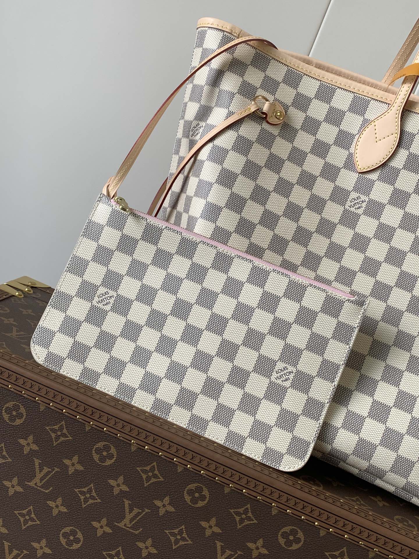 LV NEVERFULL 39 CM IN BEIGE DAMIER AZUR CANVAS