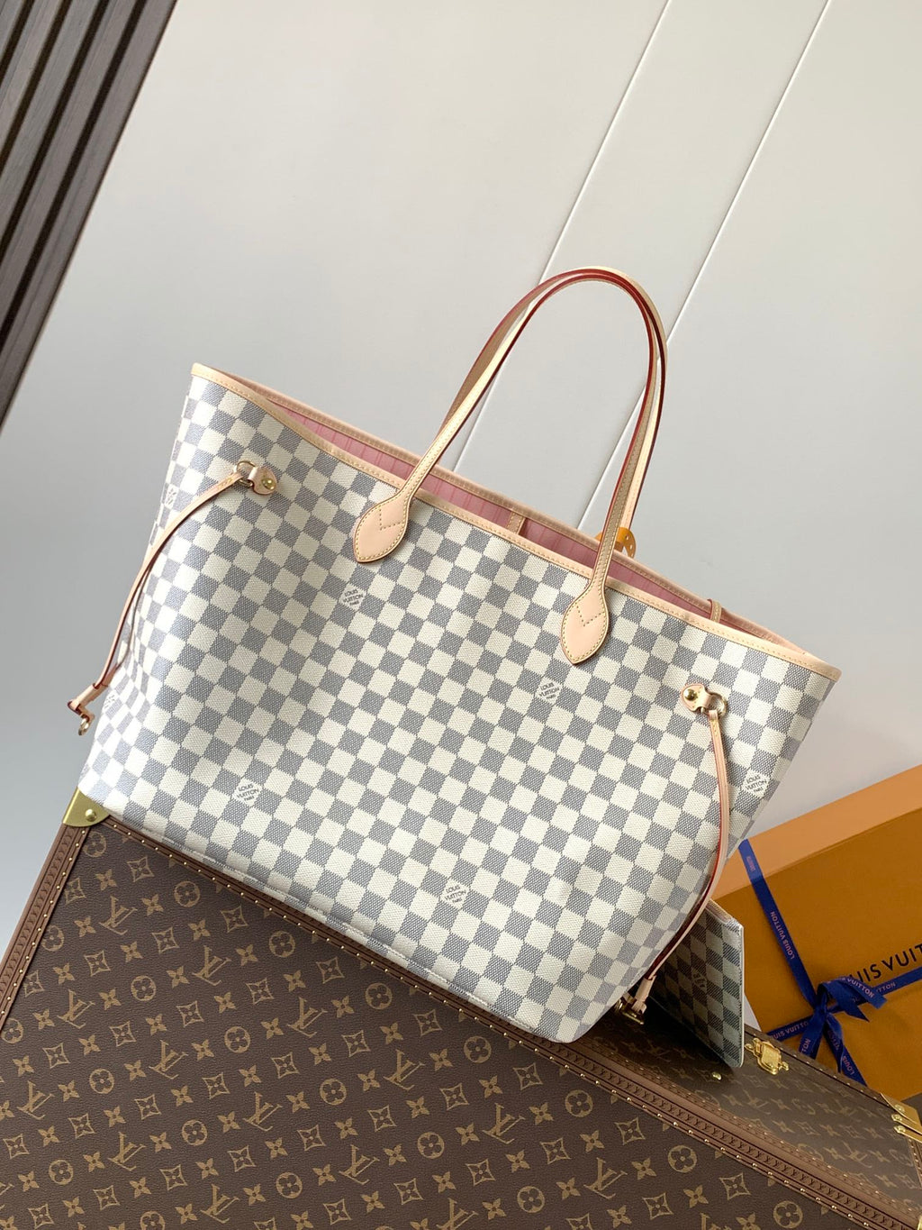 LV NEVERFULL 39 CM IN BEIGE DAMIER AZUR CANVAS