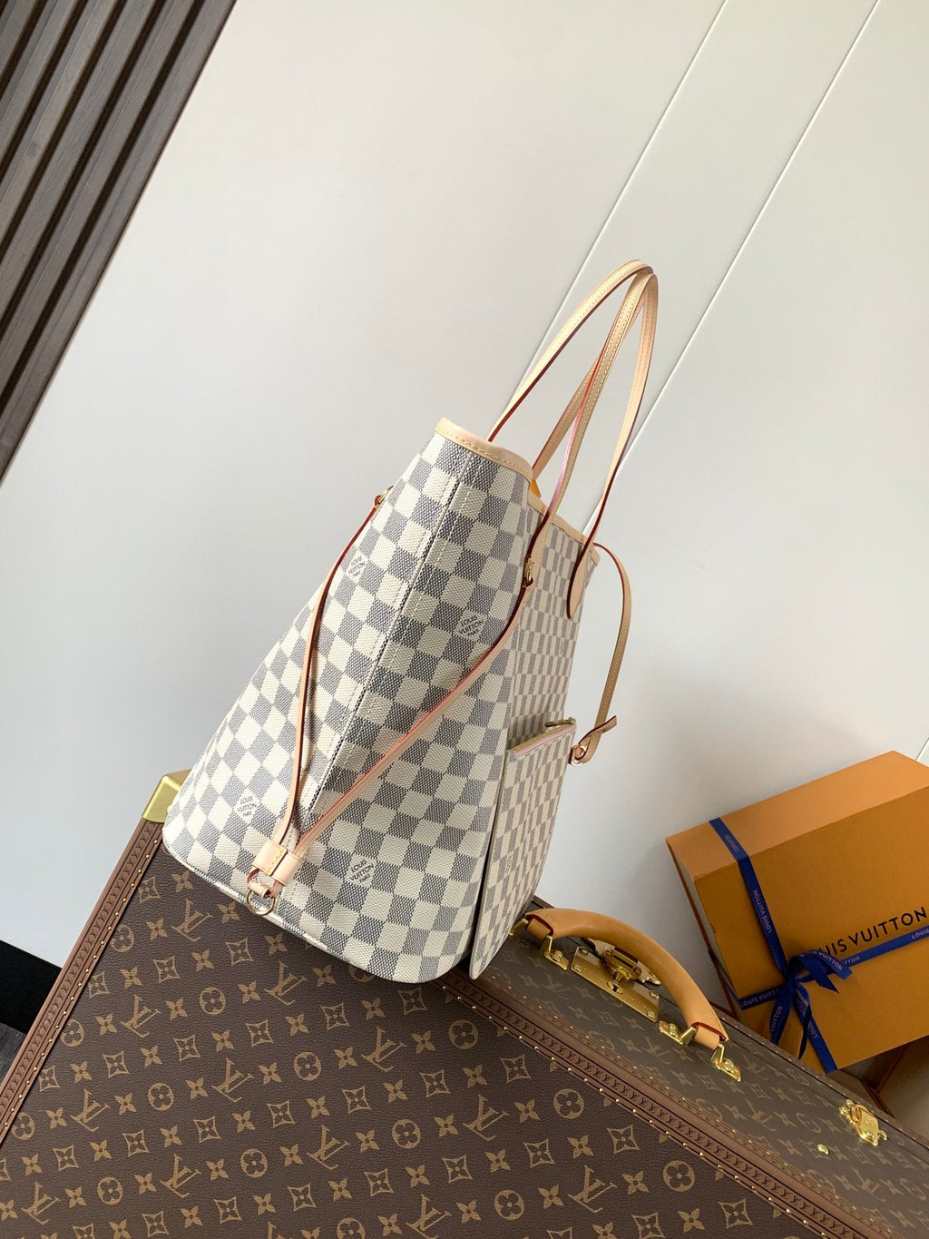 LV NEVERFULL 39 CM IN BEIGE DAMIER AZUR CANVAS