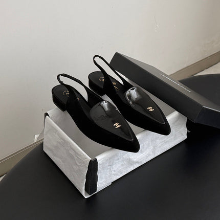 CHANEL 26S SLINGBACK FLAT IN BLACK SUEDE AND CALFSKIN