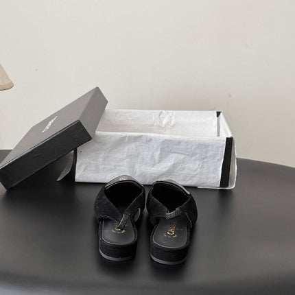 CHANEL 26S SLINGBACK FLAT IN BLACK SUEDE AND CALFSKIN