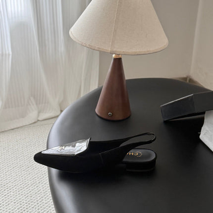 CHANEL 26S SLINGBACK FLAT IN BLACK SUEDE AND CALFSKIN