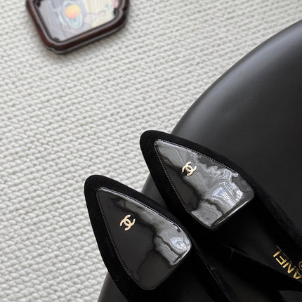 CHANEL 26S SLINGBACK FLAT IN BLACK SUEDE AND CALFSKIN