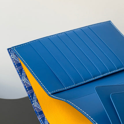 RICHELIEU CHECKBOOK WALLET 19 IN SAPPHIRE BLUE GOYARDINE CANVAS AND CALFSKIN