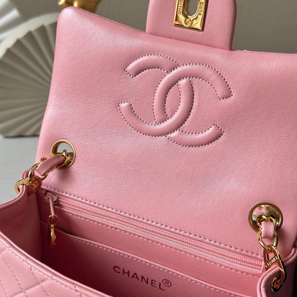 CHANEL 25S MINI FLAP BAG 18 IN PINK LAMBSKIN WITH GOLD HARDWARE