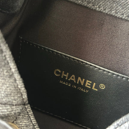 CHANEL 25S HOBO BAG 22 IN CHARCOAL GREY DENIM GOLD HARDWARE