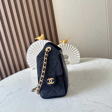 CHANEL 25S HOBO BAG 22 IN CHARCOAL GREY DENIM GOLD HARDWARE