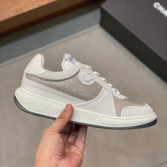 CC LOW TOP CRYSTAL EMBELLISHED WHITE SNEAKERS