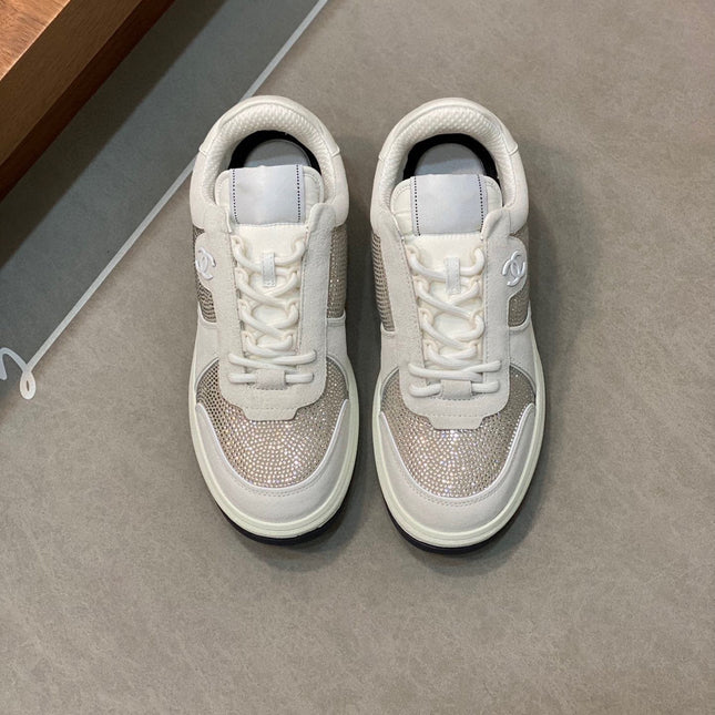 CC LOW TOP CRYSTAL EMBELLISHED WHITE SNEAKERS